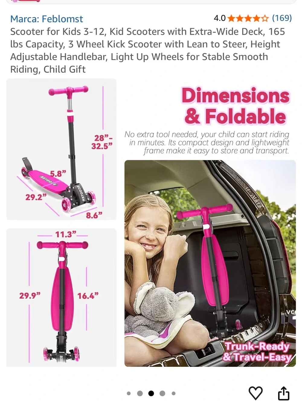 Kids 3-Wheel Light-Up Scooter - Pink